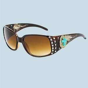 NEW Womens BLING Western Sunglasses with Turquoise Cross Concho and Rhinestones